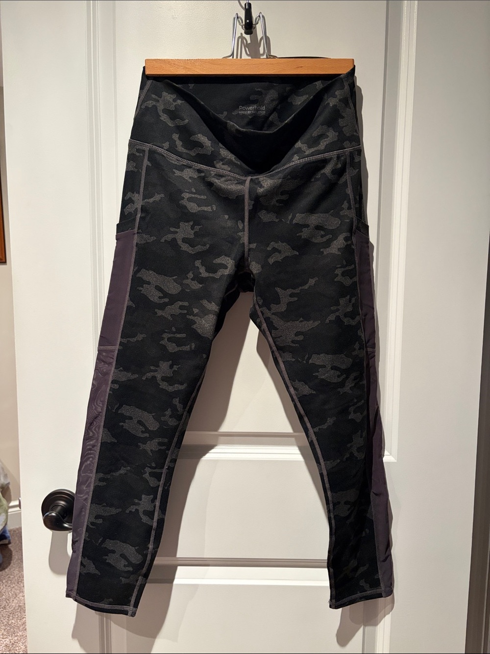 Fabletics Black Camo Leggings with mesh Side Panels